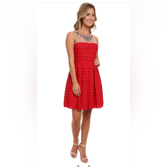 NWT BCBG Max Azria Marina Gem Illusion Dress in Rio Red - Size Large - Picture 14 of 14